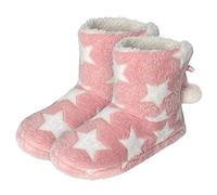 ZAPZEAL Ladies' Slipper Knitted Cozy Soft Plush Fleece Lined House Shoes Comfy Memory Foam Short Bootie with Quilted Wool-Like Felt Upper (Star-Pink Size 1-2 UK)