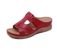 ZAPZEAL Sandles For Ladies Womens Summer Comfortable Flat Sandals, Red EU 37 = 4 UK