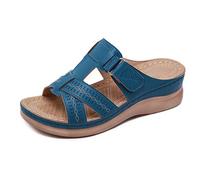 ZAPZEAL Toepost Sandals Ladies Summer Casual Wedge Platform Flip Flop Sandals Mid High Heel Shoes, 9 UK, Blue