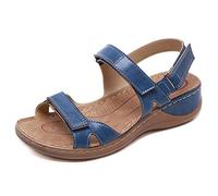 ZAPZEAL Toepost Sandals Ladies Summer Casual Wedge Platform Flip Flop Sandals Mid High Heel Shoes, Blue EU 43 = 9 UK