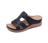 ZAPZEAL Wide Fit Shoes Women Ladies Boho Beach Flip Flop Wedge Platform Sandals, Navy Blue EU 43 = 9 UK