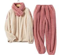 ZAPZEAL Women Pajamas Long Sleeve with Scarf Fuzzy Plush Fleece Pajamas Set Comfy Soft Warm Cosy 2 Piece Loungewear Nightwear Pullover Top Long Bottoms with Pockets PJ for Family Teens, Red XXL