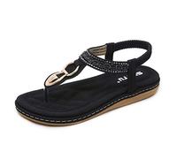 ZAPZEAL Women's Bohemian Beaded Ankle Strap Sandals Womens Summer Bohemia Flat Flip Flop Sandals Black Size 7 UK