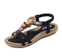 ZAPZEAL Women's Flat Sandals Ladies Bohemian Beaded Strap Shoes Diamante Rhinestone Toe Post Sandals for Ladies (Black, Adult, Women, 7, Numeric, UK Footwear Size System, Medium)