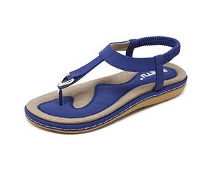 ZAPZEAL Women's Summer Boho Thongs Sandals Peep-Toe Flip Flops Flat Shoes with T-Strap Size 4-10 UK (A-Blue, Adult, Women, 8, Numeric, UK Footwear Size System, Medium)