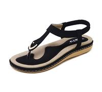 ZAPZEAL Womens T-Strap Sandals Flat Bohemia Style Roman Clip Toe Flip Flop Casual Summer Shoes Black Size 8 UK