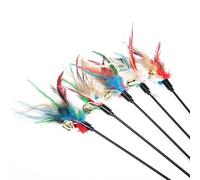 ZAQLV 20" Interactive Cat Rainbow Wand Toys, Interactive Cat Teaser Wand String,Feather Bell Teasing Cat Stick- 5PCS