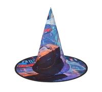 ZAQXSWCDEV Rainy Streets Halloween Hat – Spooky Party Costume Accessory With Full-Print Design – Lightweight Foldable Witch Hat For Halloween, Carnival, Masquerade & Role Play Events