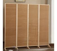 ZAQYCM 4 Panel Room Divider Folding Privacy Wooden Screen, 3ft 4ft 5ft 6ft 7ft Short Tall Wall Partition Hand-Woven Freestanding For Home Office Kids Bedroom Hospital(H 5.5ft/170cm)
