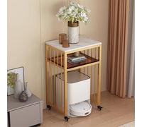 ZAQYCM Heavy Duty Rolling Utility Cart for Robot Vacuum/Mini Refrigerator and Microwave, 2 Tiers Stone Slab and Glass End Tables for Living Room/Bedroom/Office(Gold,51x40x65cm)