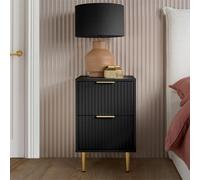 Zara Bedside Table - 2 Drawer - Fluted - Black - Gold Legs