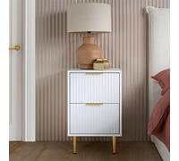 Zara Bedside Table - 2 Drawer - Fluted - White - Gold Legs