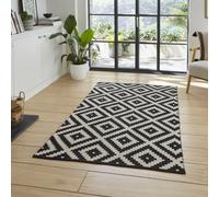 Zara Black & White Geometric Woven Effect Medium Rug, (L)170Cm X (W)120Cm