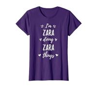 Zara I'm Doing Things Personalized Name Funny Saying T-Shirt, Women, Purple, Small