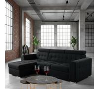 Zara Left Hand Corner Sofa Bed Black Fabric With Storage And Pull Out Sleeping Function