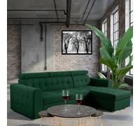 Zara Right Hand Corner Sofa Bed Green Fabric With Storage And Pull Out Sleeping Function