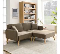 Zara - Two-Seater Sofa Bed with Matching Stool - Brown - Fabric - Two Seater - Happy Beds