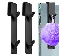 ZARADU 2 Pieces Black Door Hooks,Shower Door Hooks,Glass Door Double Hooks,17.8cm Tall,Thickness 12mm Bathroom Double Hook with Sponge Pad,for Frameless Glass Shower Door Hanging Clothes