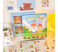 ZARADU Pack of 100 Kawaii Stickers, Cute Rabbit & Bear Stickers, Blue & Multi-Colored, PVC Material, Kawaii Sticker Set, Decorate Notepads, Mobile Phones, Laptops