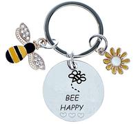 Zarami Bee Happy double-sided Gifts for Women Inspirational Gifts Women Leaving Gifts for Colleagues Women Bee and Flower Personalised mother's day, Bee Keyring Girls Boys Friendship.