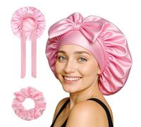 ZARA'S CHOICE Silk Bonnet | Satin Hair Bonnet with Adjustable Tie | Double Layer Sleep Cap for Women | Perfect for Curly Hair, Pink, Large