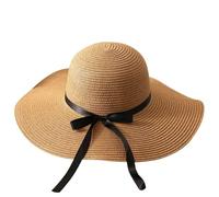 ZARCHE Women's Straw Hat Summer Beach Sun Hat Floppy & Foldable with Large Wide Brim & Bowknot Ribbon UPF50 (Brown)