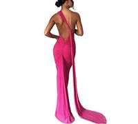 Zarekian Women Sexy Backless Dress Bodycon Sleeveless Open Back Maxi Dress Going Out Elegant Party Cocktail Long Dress (Medium, Rose Red)