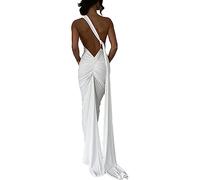 Zarekian Women Sexy Backless Dress Bodycon Sleeveless Open Back Maxi Dress Going Out Elegant Party Cocktail Long Dress (Small, White)