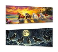 Zariocy 2 Pack Large Diamond Art Kits Horse & Wolf, DIY Paint with Diamond Art Animals Round Full Drill Crystal Diamond Embroidery Paintings Arts Craft for Home Office Wall Decor 30x80 cm