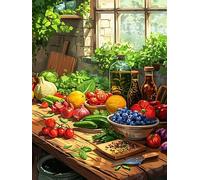 Zariocy 5D Diamond Art Painting Kits Fruit and Vegetable, DIY Paint with Diamond Art Round Full Drill Crystal Diamond Embroidery Paintings Arts Craft for Home Office Wall Decor 30x40 cm