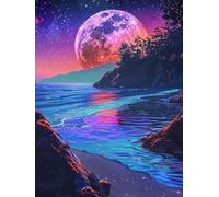 Zariocy 5D Diamond Art Painting Kits Night by the Sea, DIY Paint with Diamond Art Landscape Round Full Drill Crystal Diamond Embroidery Paintings Arts Craft for Home Office Wall Decor 30x40 cm