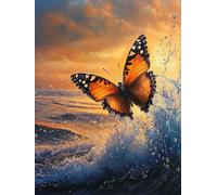 Zariocy 5D Diamond Painting Kits Butterfly, DIY Paint with Diamond Art Seaside Round Full Drill Crystal Diamond Embroidery Paintings Arts Craft for Home Office Wall Decor 30x40 cm