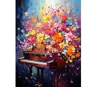Zariocy 5D Diamond Painting Kits Piano Flowers, DIY Paint with Diamond Art Flower Round Full Drill Crystal Diamond Embroidery Paintings Arts Craft for Home Office Wall Decor 30x40 cm
