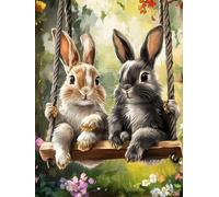 Zariocy 5D Diamond Painting Kits Rabbit Swinging, DIY Paint with Diamond Art Animals Round Full Drill Crystal Diamond Embroidery Paintings Arts Craft for Home Office Wall Decor 30x40 cm