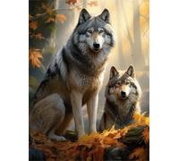 Zariocy 5D Diamond Painting Kits Two Wolves, DIY Paint with Diamond Art Animal Round Full Drill Crystal Diamond Embroidery Paintings Arts Craft for Home Office Wall Decor 30x40cm