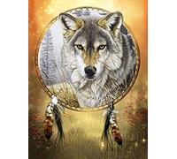 Zariocy 5D Diamond Painting Wolf Kits, Diamond Art Kits Dream Catcher Paint by Numbers Kits Round Full Drill Rhinestone Crystal Embroidery Cross Stitch for Home Wall Decoration 30x40 cm