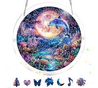 Zariocy Dolphin Acrylic Jigsaw Puzzle Suncatcher - Stained Glass Window Hanging - Creative Home Decor - 83 Piece Puzzle & Pendant Combo - Ideal for Mom, Wife, Aunt Gift 18x18 cm-55