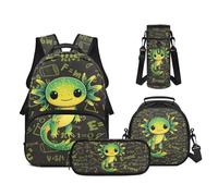 Zarisguat Kids Backpack 4pcs Set Stylish School Backpack with Lunch Bag for Boys Girls Cute Bookbag Elementary School, Math Formula Axolotl, Daypack Backpacks