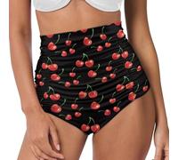 Zarisguat Women's High Waisted Bikini Bottom Tummy Control Ruched Bathing Suit Swim Bottom Plus Size S-3XL, Cherry, Large