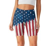 Zarisguat Women's Tummy Control Yoga Shorts Stretch High Waist Athletic Workout Running Biker Shorts Plus Size XS-3XL, Vintage American Flag, L