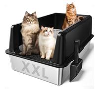 Zarler XXL Stainless Steel Litter Box, Extra Large Cat Litter Boxes 27.8" L x 20" W x 12.9" H, Jumbo Metal Litter Box with Lid for Multiple Cats, High Sided, Non-Sticky, Anti-Urine Leakage (Black)
