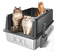 Zarler XXL Stainless Steel Litter Box, Extra Large Cat Litter Boxes 27.8" L x 20" W x 12.9" H, Metal Litter Box with Lid for Multiple Cats, High Sided, Non-Sticky, Anti-Urine Leakage (Grey)