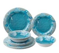 ZAROCRUS 12 PCS Melamine Dinnerware set, Unbreakable Coastal Plates and Bowls Set, Lightweight Chip Resistant Oceanic Dishes Set, Service for 4, Great for Camper, RV, Indoors Outdoors Use
