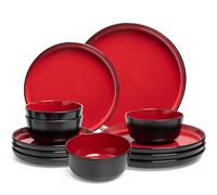ZAROCRUS 12-piece Melamine Dinnerware Sets, Service for 4, Dishwasher Safe | Lightweight Melamine Plates and Bowls Sets, RV, Kitchen Unbreakable Dinner Dishes Indoor Outdoor use, Red and Black 2 tone