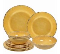 ZAROCRUS 12-Piece Rustic Melamine Dinnerware Set With Dinner Plate, Salad Plate And Large Capacity All Purpose Bowls,Service for 4, Indoor And Outdoor Use, Yellow