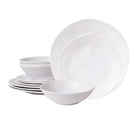 ZAROCRUS 12Pcs Melamine Dinnerware Sets, White Dishes Set Service for 4 with Dinner Salad Plates and Bowls Set, a Lightweight Dinnerware Set Great for Outdoor RV and Camper, Dishwasher Safe