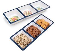 ZAROCRUS 3-Section Divided Serving Trays, Talavera 14.75”x 6” Unbreakable Melamine Serving Platter for Serving Food, 3 Compartment Condiment Tray, Rectangular Condiment Server Set of 2
