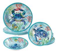 ZAROCRUS Coastal Dinnerware Sets, Ocean Theme Unbreakable Kitchen Plates and Bowls Set, Coastal Dishes Lightweight Dinnerware Set, RV and Camping dishes set for 4, Dishwasher Safe