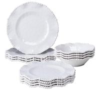 ZAROCRUS Cream Beaded Melamine Dinnerware Set - 12-Pcs Durable & Shatterproof Outdoor Dining Set,Unbreakable Plates & Bowls Set for Indoor/Outdoor Use, Dishwasher Safe