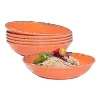 ZAROCRUS Farmhouse Melamine Pasta Bowls set, 42 OZ Large Fruit Bowl, Lightweight and Unbreakable Salad Serving Bowl, Set of 6, 9.25 inch Wide and Shallow Dinner Bowls, Dishwasher Safe,Orange…